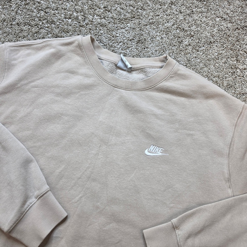 Nike Crewneck Sweatshirt Mens XXL Tan Beige Cotton Blend Embroidered Logo Adult